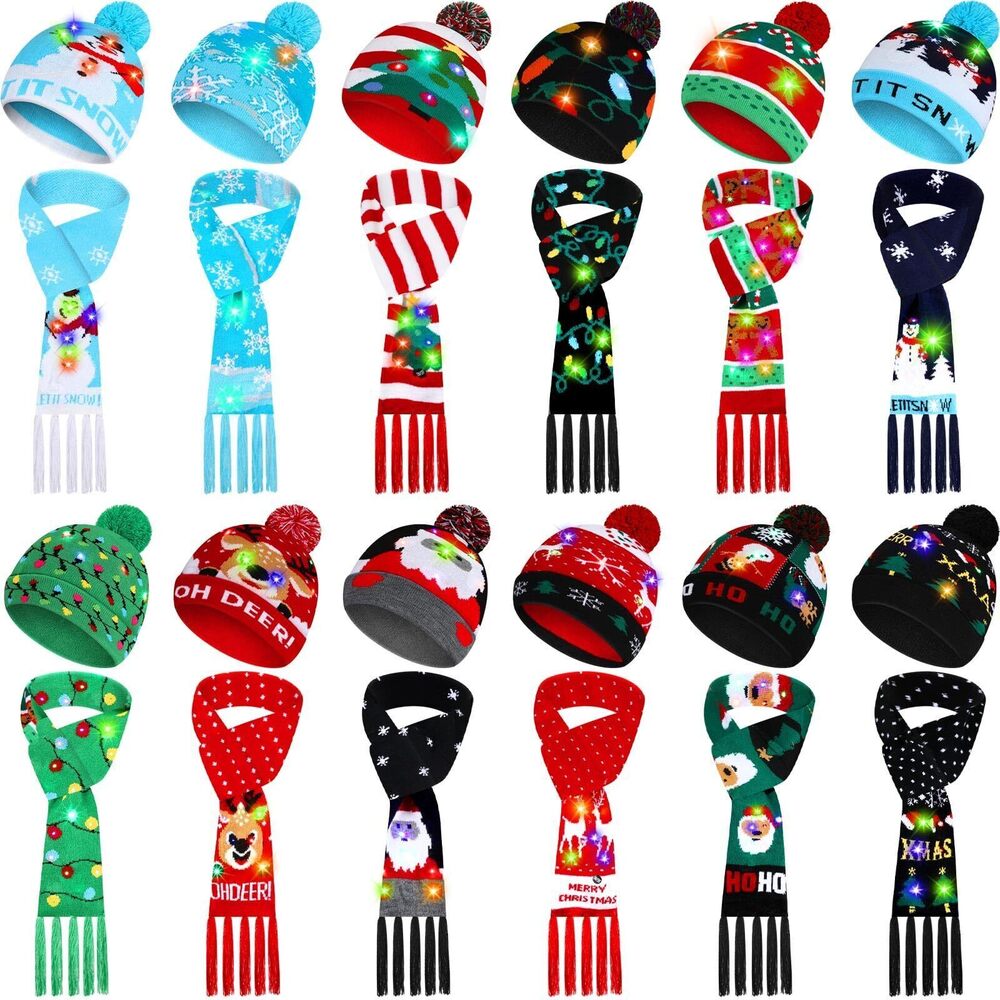 9320 22 Pcs Christmas Hat Winter Scarf Winter Knitted Hat Scarf Xmas